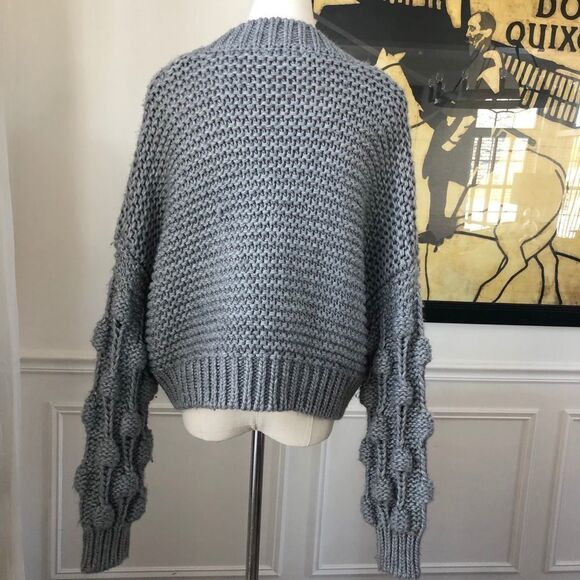 Elan Chunky Knit Cropped Vneck Sweater Grey S - Picture 6 of 9